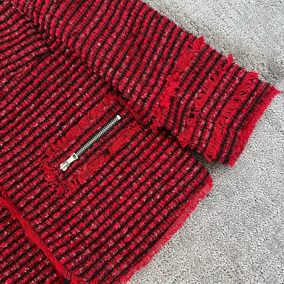Ann Taylor Red Metallic Tweed Fringed Blazer - Picture 5 of 5